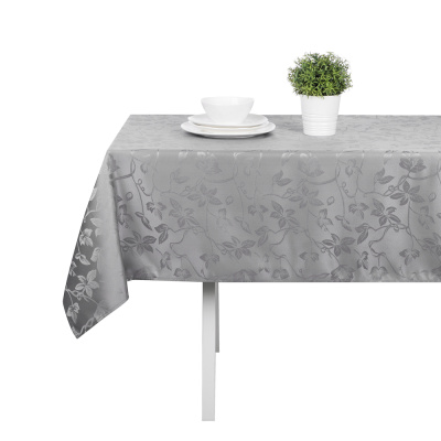Скатерть жаккард 140х230см с водоотт. проп., 100% полиэстер, серый PROVANCE Гортензия (1/24)
