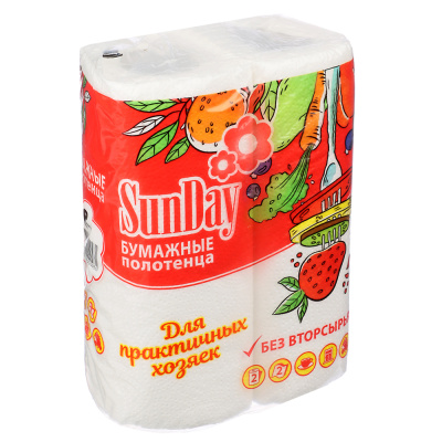 Полотенца бумажные 2 рул.,двухслойные,Sunday (1/30/30)