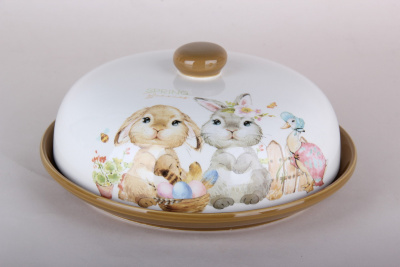 Блюдо для блинов 23см "Spring rabbits" с/кр п/у доломит (1/12)
