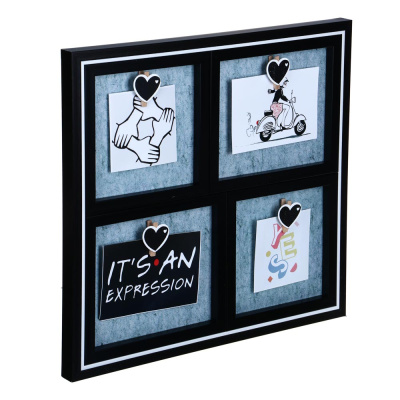 Фоторамка на 4 фотографии, 41,5х44,5 см, пластик, МДФ, цвет черный (1/21)