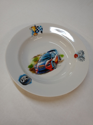 Тарелка глубокая диам. 200 мм Гладкий край Машинки (фарфор) , р.1772 (24)