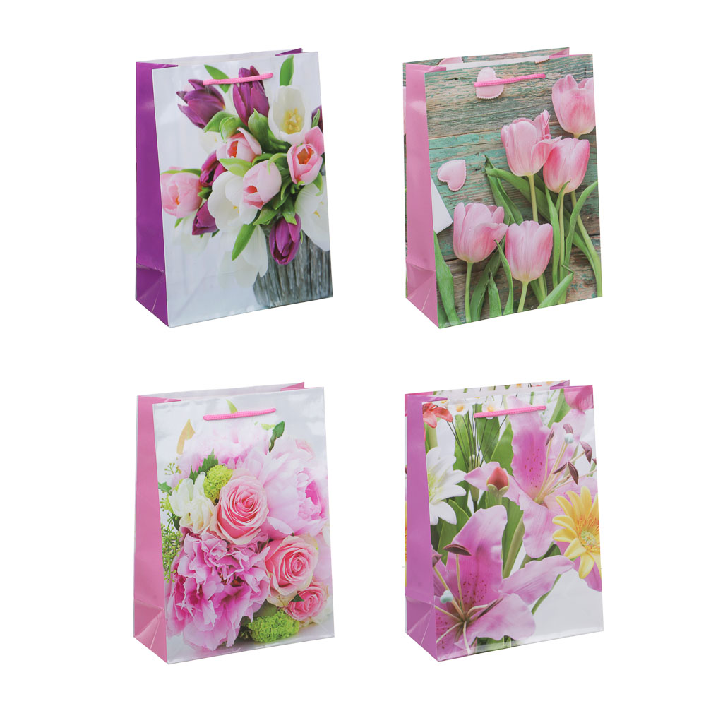 Пакет подарочный, бумажный, 17,5x24x8 см, 4диз, весенние цветы LADECOR (1/12)