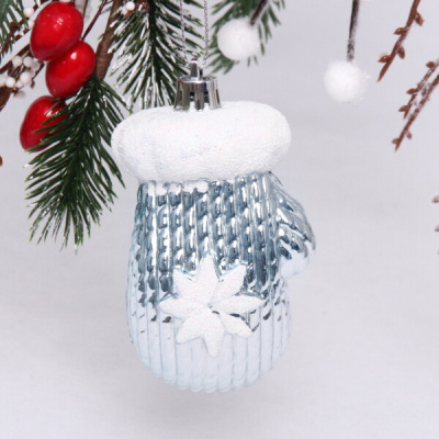 Ёлочная игрушка "Новогодняя варежка" 5*4*10 см, голубой(пластик) (1/1)