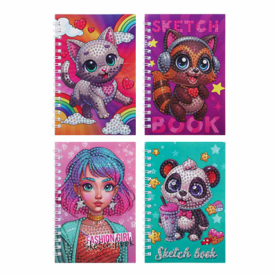 Набор д/творчества "Скетчбук со стразами", основа, стразы, стилус, 10х15см, 4-6 диз. ХОББИХИТ(12/144