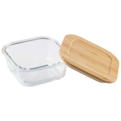 Контейнер 500мл BAMBU из жаропрочного стекла квадрат., с/кр из бамбука (1/24)