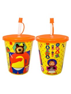 Бокал "Маша и Медведь" 400 мл с крышкой и трубочкой(полипропилен) (1/12)