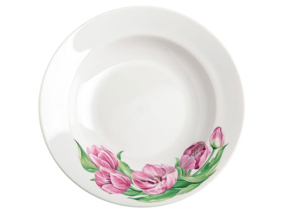 Тарелка глубокая диам. 200 мм Гладкий край Розовые тюльпаны (фарфор) , р.4 (24)