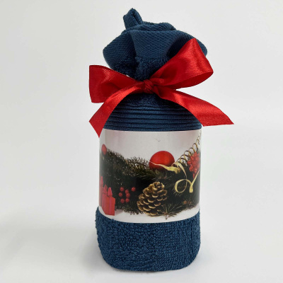 Полотенце подарочное "Новогодний мешочек" 40х70, 400гр./м2, сапфир (1/20)