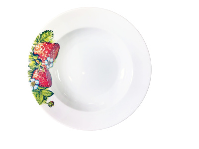 Тарелка глубокая диам. 240 мм Гладкий край Клубника (фарфор) , р.4 (20)
