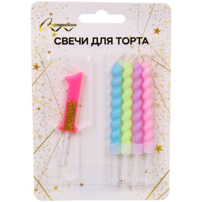 Свеча для торта Цифра Праздник "1" 11 см, 4 свечи (24/24)