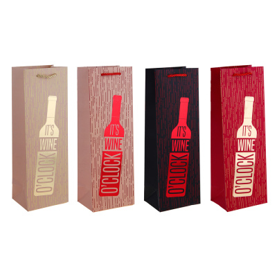 Пакет подарочный для бутылки, высококач. бумага, с фольгир. слоем, 4диз, Бутылки (12/12)