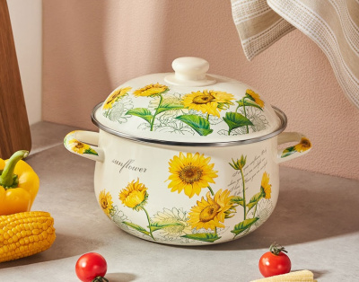 Кастрюля эмалированная, 22см, 3,6л, индукция VETTA Подсолнухи  (1/12)