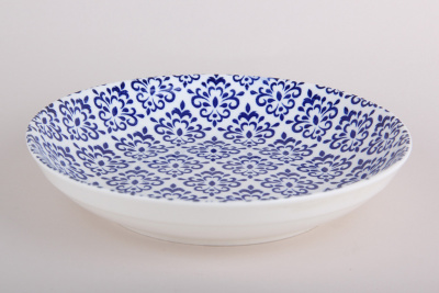 Тарелка 19см Дамаск синий глубокая фарф. (12/60)