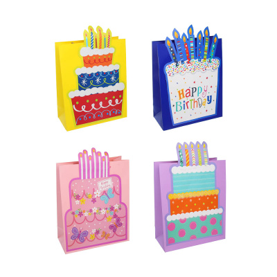 Пакет подарочный, аппликация, 32x26x12см, бумага, 4диз тм Fntastic, (12/300)