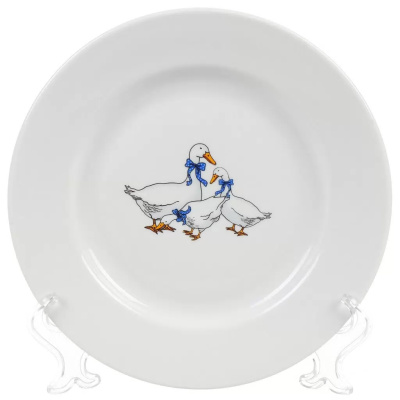 Тарелка мелкая диам. 200 мм Гладкий край Гуси (фарфор) (1/25)