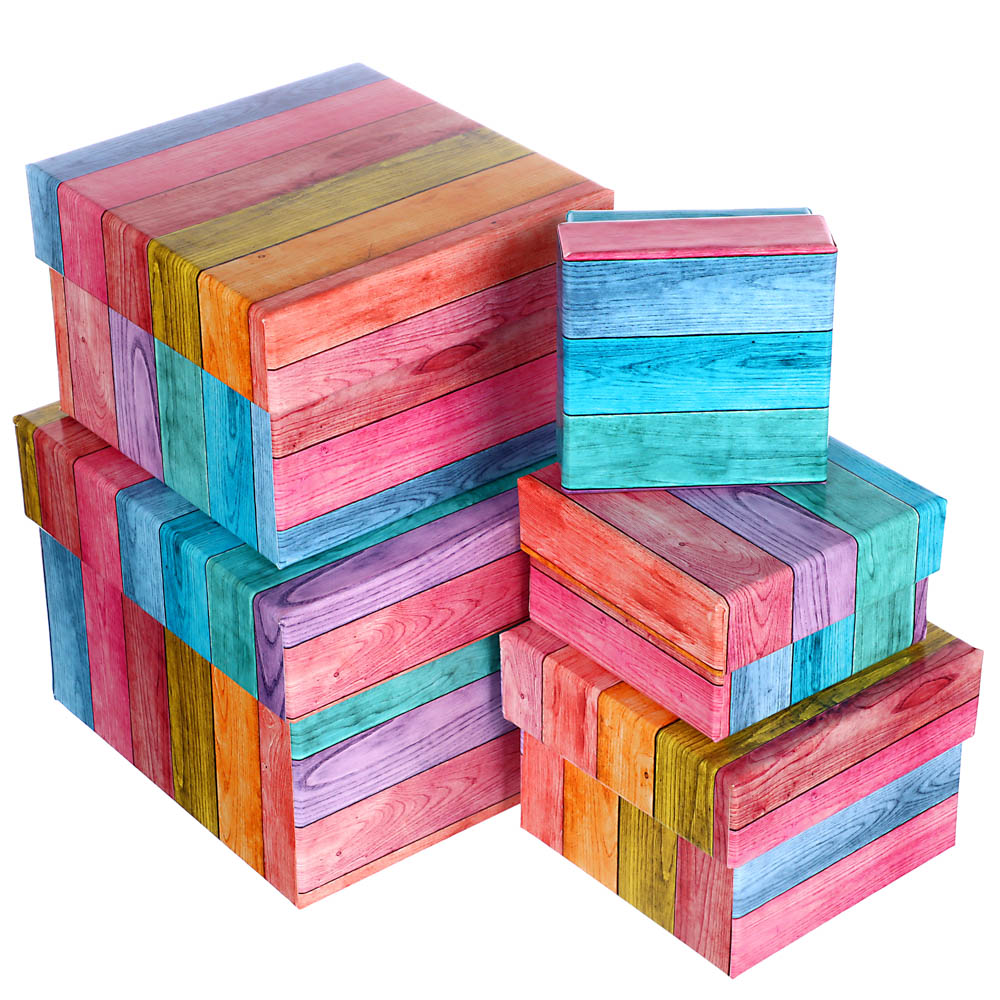 Набор квадратных коробок 5 в 1 "Кантри" (12x12x9 - 6x6x3 см) ПП-3353, бумага (1/1)
