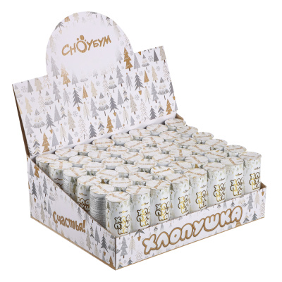 Хлопушка пружинная, 10 см, наполнитель – фольга, диз с фольг.слоем СНОУ БУМ (1/48)