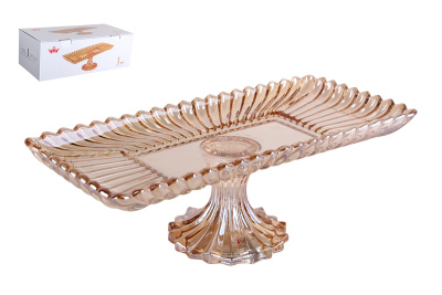 Блюдо сервировочное на ножке 33х16.5х12.5см gold (стекло) (1/8)