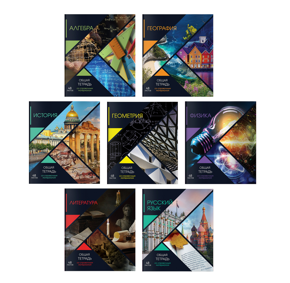 Тетрадь 48л "Предметная" БЕЛЫЕ ЛИСТЫ, обл.карт, ВД лак, скрепка, 7в, справ.мат-л ClipStudio (1/90)