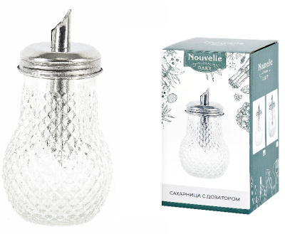 Сахарница с дозатором 280мл (стекло/металл) п/у (96)