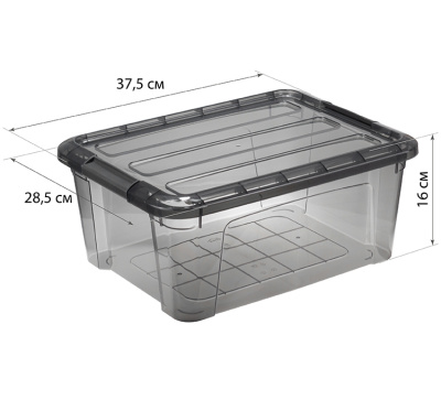 Ящик для хранения с замками КИП 11л Черный прзрачный (полипропилен)(1/5)