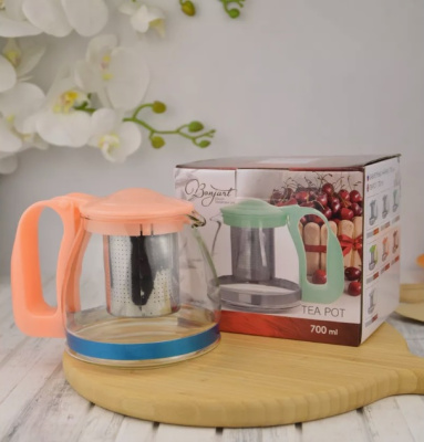 Чайник 700мл заварочный цв. розовый(стекл.) (1/24)