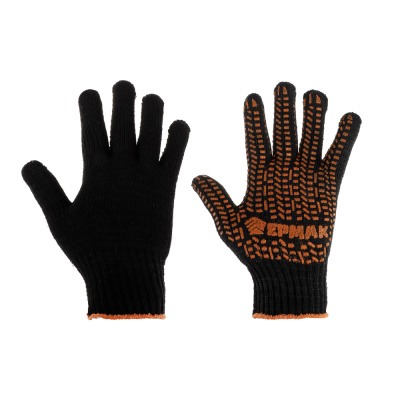 Перчатки вяз. х/б "Люкс" с ПВХ напыл. 5 нитей (черные) ЕРМАК (10/200)