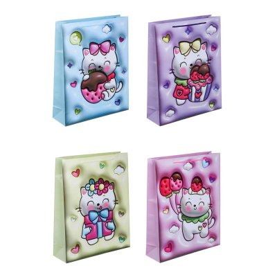 Пакет подарочный бумажный, 32x40x10 см, 128 гр, 4 диз, Милый котик(12/12)