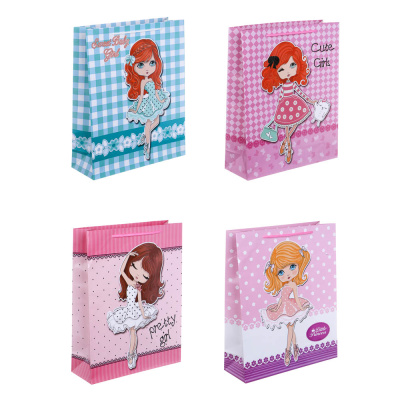 Пакет подарочный бумажный, 26x32x9 см, 128 гр, 4 диз, Pretty Girls (12/12)