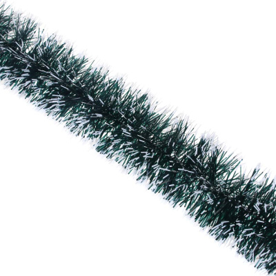 Мишура темно-зеленая норка, с белыми кончиками, 9х200см, ПВХ СНОУ БУМ (1/12)