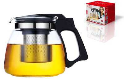Чайник 1,1л корпус из термостойкого стекла, съем. фильтр нжс, пласт/кр, п/у (24)