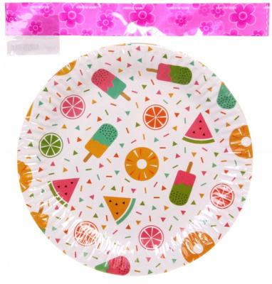 Тарелка бумажная 18 см в наборе 10 шт "Летние сладости" (1/300)
