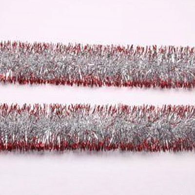 Мишура SYMTA-1623105, длина 2м 6 слоев, цвет серебряный с красной окантовкой,ПЭТ (144)