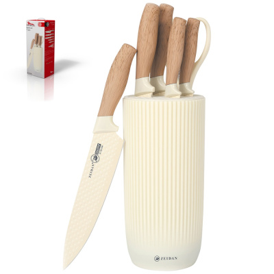 Набор ножей 7пр,нжс,прорез.ручка под дерево, подставка, п/у (1/8)