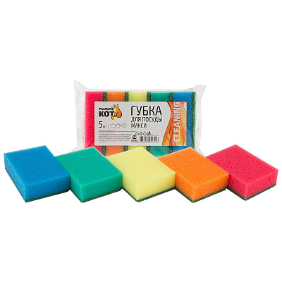 Губка д/посуды РЫЖИЙ КОТ "Макси"  5шт (95*65*30мм) (1/40)