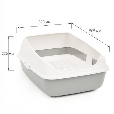 Лоток для кошек (с высокими бортами и сеткой)(505х390х235 мм) (серый) пласт.(уп.4)