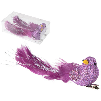 Украшение декоративное на клипсе "Птица счастья" 16см 2шт (мет.,пенопл.,перья) (1)