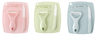 Набор 3 пр: доска раздел, овощечистка кер, нож для овощей и фруктов с чехлом (полипр.,кер) (1/100)