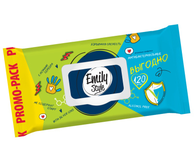 Влажные салфетки Антибактериальные с крышкой 120шт (М)Emily Style ВЫГОДНО (1/14)