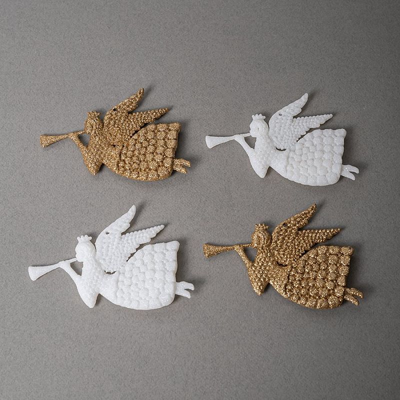 Подвеска новогодняя елочная 4 шт.,14.5 см."Рождественский ангел", светлое зол/белый, пластик(1/108)