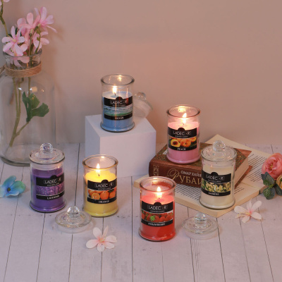 Свеча ароматическая в стекл. подсвечнике с кр., парафин, свеча 6x11 см, 6цв LADECOR (6/48)