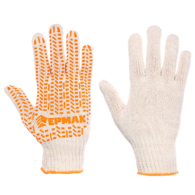 Перчатки вяз. х/б "Люкс" с ПВХ напыл. 5 нитей (белые) ЕРМАК (1/10/200)