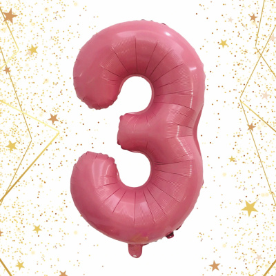 Шар фольгированный 32'/81см "Цифра "3" (розовый) (1/20)