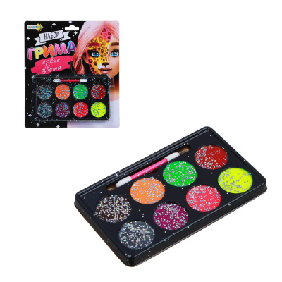 Набор грима 8цв, апплик. в компл., 19,5х17,5см, масл. грим, пластик (светится в темноте) (1/12/504)