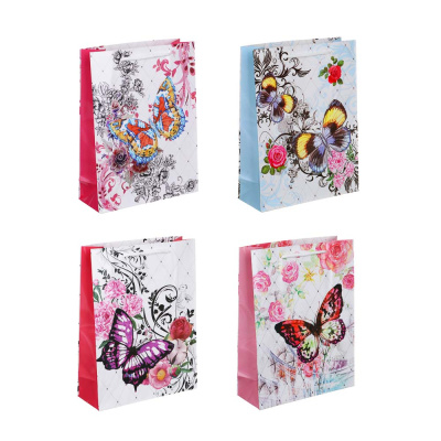 Пакет подарочный бумажный, 18x24x7 см, 4диз, Бабочки LADECOR (1/12)