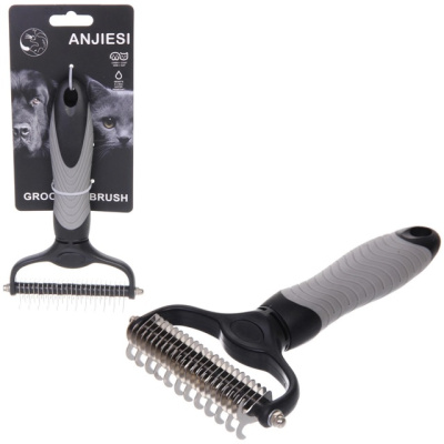 Расческа д/удаления колтунов "ПРЕМИУМ - МОЙ БРО",18*11.6см прорез.ручка, цв.серый/черн (1/12)