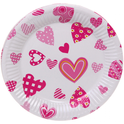 Тарелка бумажная 18 см в наборе 10 шт "Сердечки" (1/300)