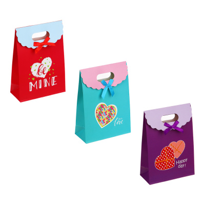 Пакет-конверт, подарочный, с бантом, бумажный, 14,5x6x21 см, 3диз, Сердца LADECOR (12/12)