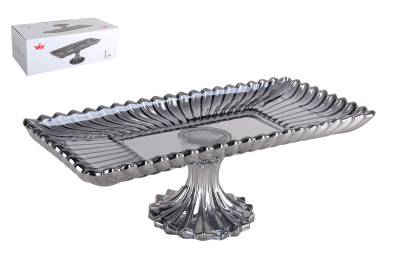 Блюдо сервировочное на ножке 33х16.5х12.5см black (стекло) (1/8)