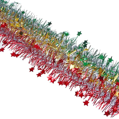 Мишура двухцветная с формовым декором-звезды, 6x200см, ПВХ, 3цв золото,красный,зелен СНОУ БУМ (1/12)